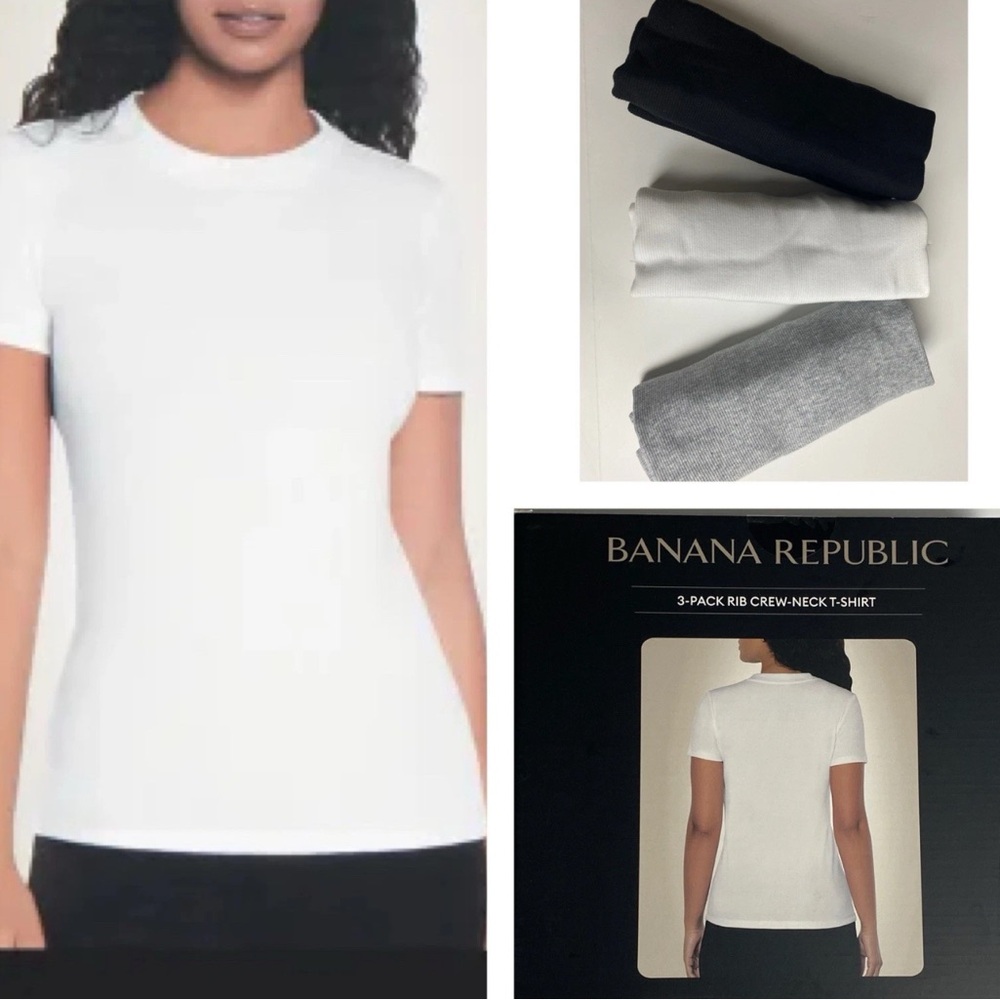 Banana Republic women’s Crew-Neck T-Shirt 3-Pack - White, Gray, Black - Picture 2 of 5